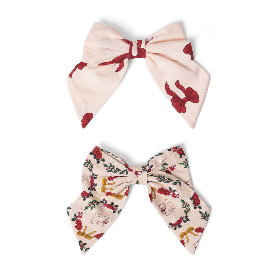 That's Mine Tori hair bow clips - 2 pack - Rouge boucle - 100% Organic cotton Buy Accessories||personale||AW25 here.