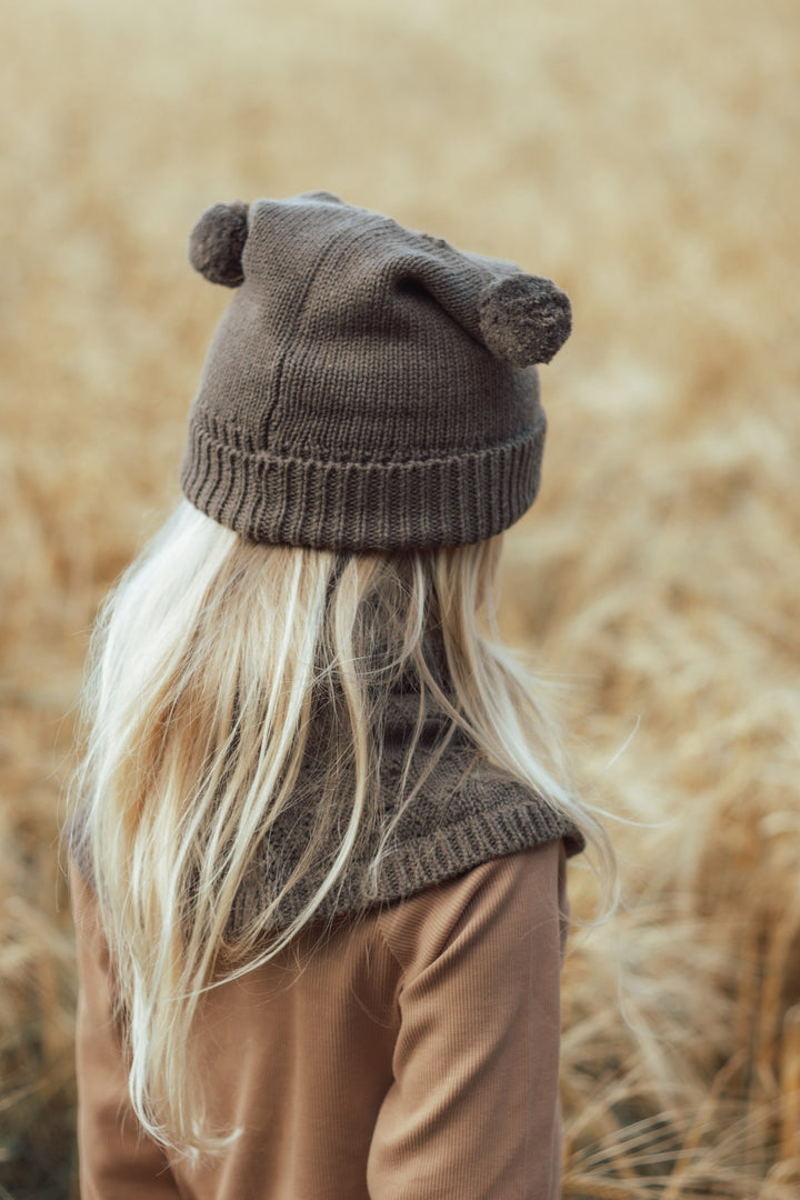 Chapette knitted pointelle beanie - Earth brown melange