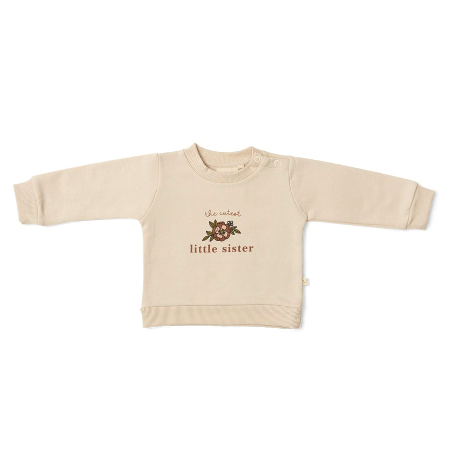 That's Mine Kellie sweatshirt little sister - Oatmeal - 97% Organic cotton, 3% Elastan Buy Tøj||Skjorter & toppe||Sweatshirts||Udsalg||Alle||Søskende||Tøjbundle here.